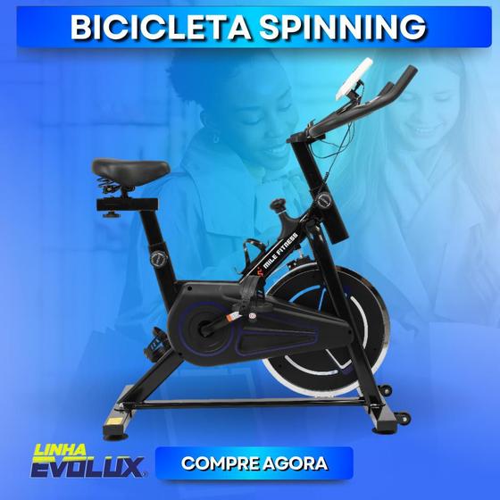 Imagem de Bicicleta Ergométrica Spinning Mile Fitness Preta E Azul 8kg Roda Inércia Desempenho Treino Potência