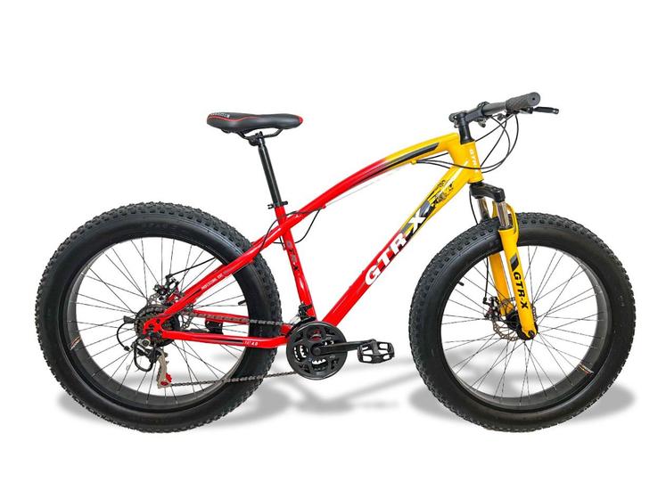 Imagem de Bicicleta Fat Bike GTR-X Aro 26 Pneus 4.0 Freios a Disco Câmbios Shimano - Vermelha/Laranja