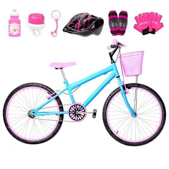 Imagem de Bicicleta Feminina Aro 24 Alumínio Colorido + Kit Proteção