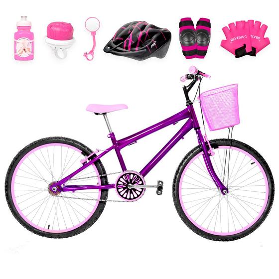 Imagem de Bicicleta Feminina Aro 24 Alumínio Colorido + Kit Proteção