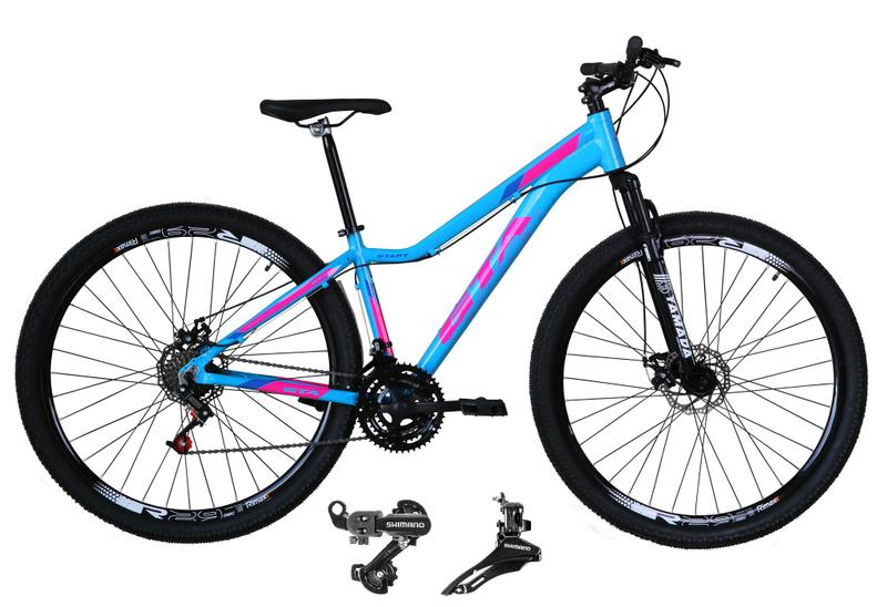 Imagem de Bicicleta Feminina Aro 29 Gta Start Alumínio 21v Câmbios Shimano Freio a Disco - Azul/Rosa