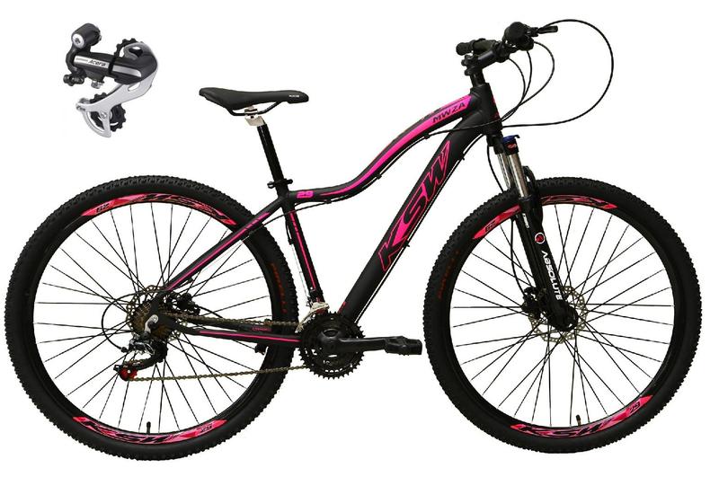 Imagem de Bicicleta Feminina Aro 29 Ksw Mwza 24v Câmbio Shimano Acera K7 Garfo Trava Freio a Disco - Preto/Rosa