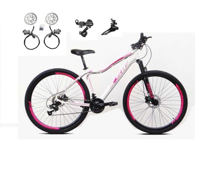 Imagem de Bicicleta Feminina aro 29 Ksw Mwza 24v Câmbios Shimano Freios Hidráulicos Garfo com Suspensão - Branco/Rosa