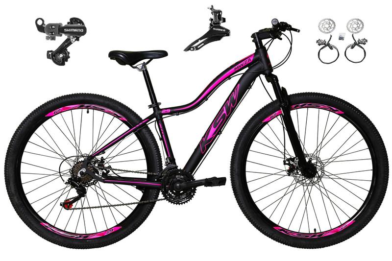Imagem de Bicicleta Feminina aro 29 Ksw Mwza 24v Câmbios Shimano Freios Hidráulicos Garfo com Suspensão - Preto/Rosa