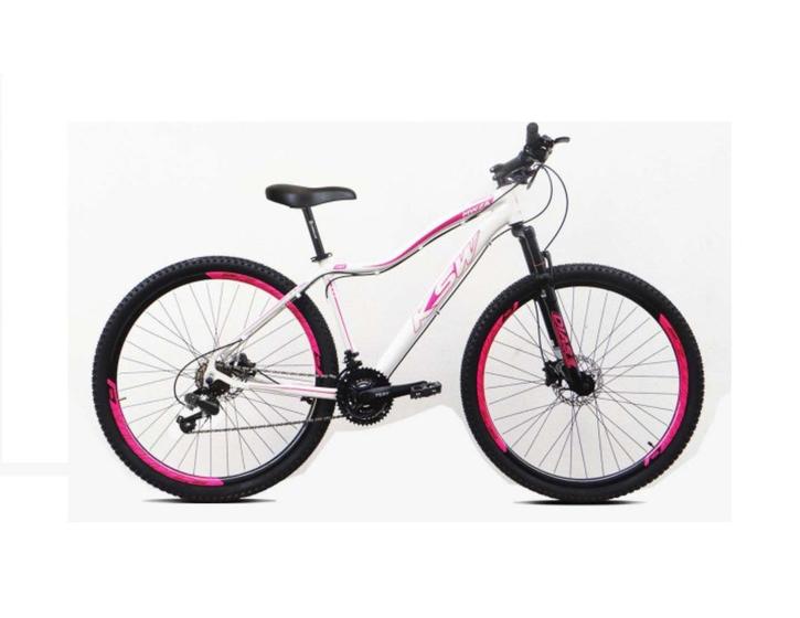 Imagem de Bicicleta Feminina Aro 29 Ksw Mwza 24v Freio a Disco Garfo Com Suspensão Mtb 29 Alumínio - Branco/Rosa