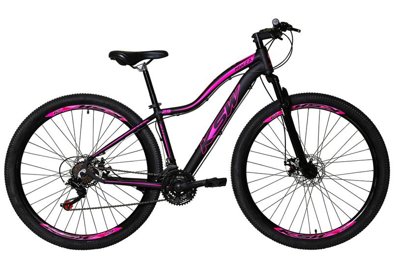 Imagem de Bicicleta Feminina Aro 29 Ksw Mwza 24v Freio a Disco Garfo Com Suspensão Mtb 29 Alumínio - Preto/Rosa