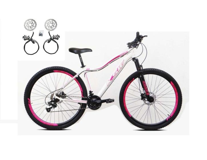 Imagem de Bicicleta Feminina Aro 29 Ksw Mwza 24v Freios Hidráulicos Garfo Suspensão Mtb - Branco/Rosa