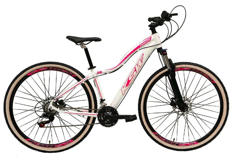 Imagem de Bicicleta Feminina Aro 29 Ksw Mwza 27v Freio Hidráulico K7 Garfo com Trava Pneu com Faixa Bege - Branco/Rosa