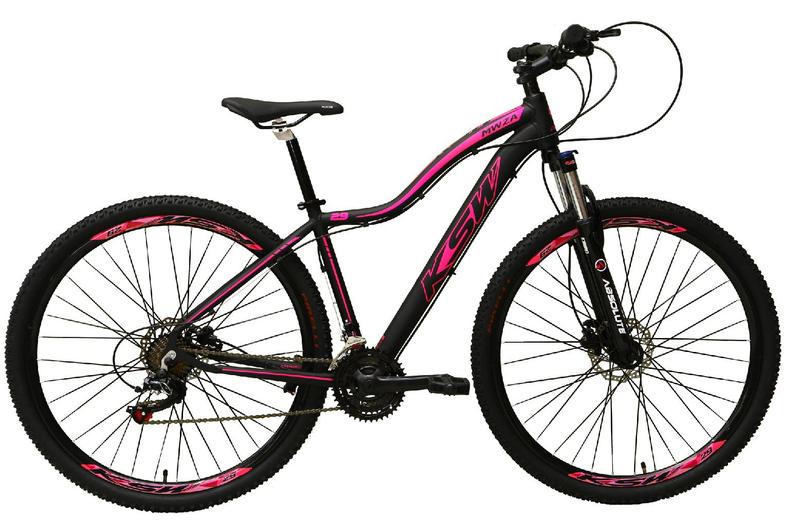 Imagem de Bicicleta Feminina Aro 29 Ksw Mwza 27v Freio Hidráulico K7 Garfo com Trava - Preto/Rosa