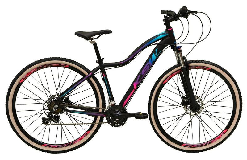 Imagem de Bicicleta Feminina Aro 29 Ksw Mwza Alumínio 24v Câmbios Shimano Garfo com Trava no Ombro - Preto/Pink/Azul