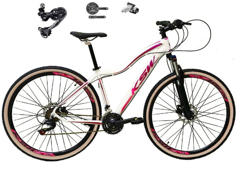 Imagem de Bicicleta Feminina Aro 29 Ksw Mwza Câmbio Traseiro Shimano Deore e Altus 27v Freio Hidráulico Garfo Com Trava Pneu Faixa Bege - Branco/Violeta