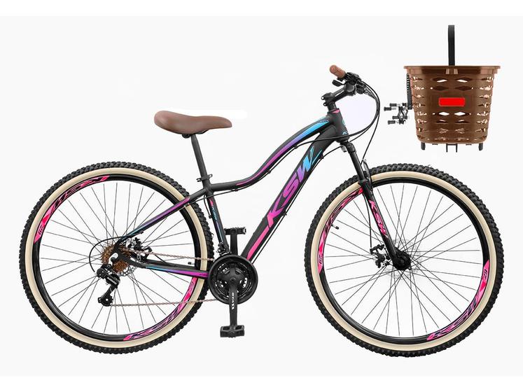 Imagem de Bicicleta Feminina Aro 29 KSW MWZA Retrô 21 Velocidades  Shimano Tourney Com Cesta