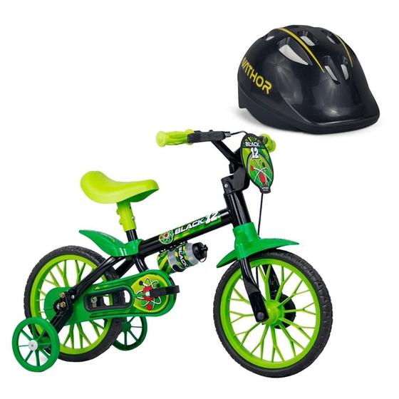 Imagem de Bicicleta infantil aro 12 black 12 + capacete preto - Nathor