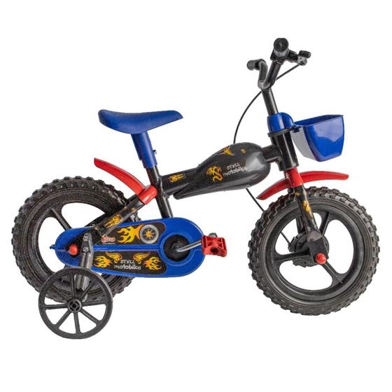 Imagem de Bicicleta Infantil Aro 12 com rodinhas moto bike menino