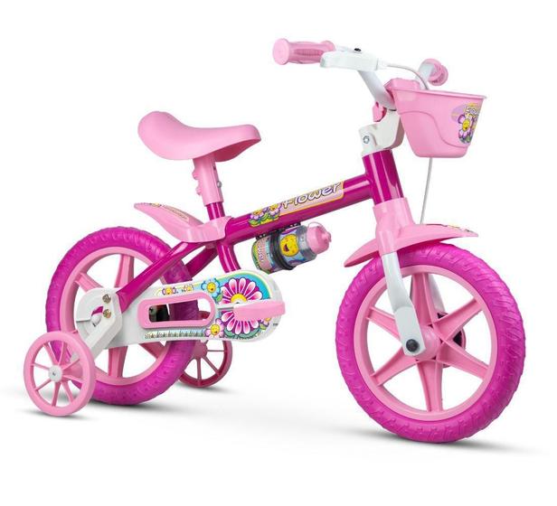 Imagem de Bicicleta Infantil Aro 12 Com Rodinhas Nathor Flower Rosa