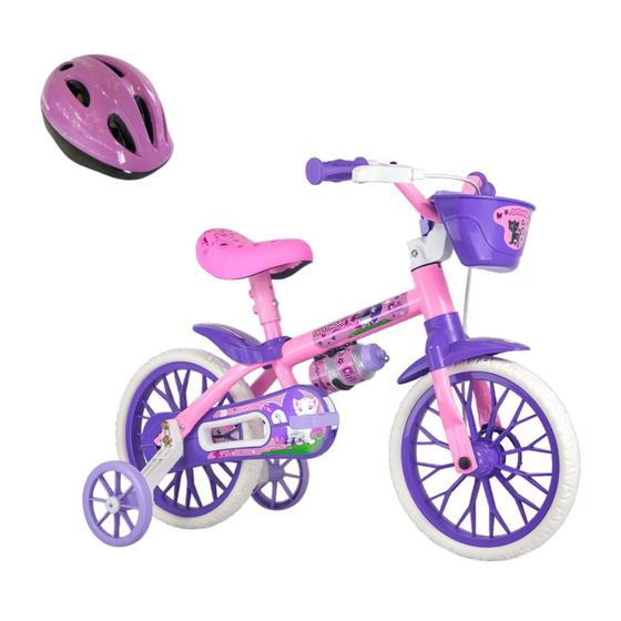 Imagem de Bicicleta Infantil Aro 12 Feminina Cat Selim Macio Capacete