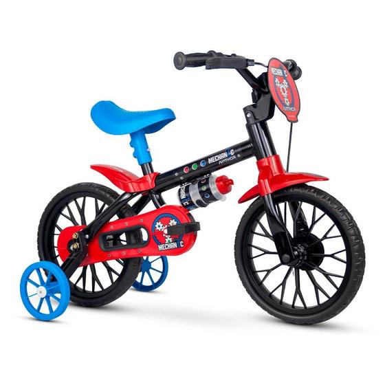 Imagem de Bicicleta Infantil Aro 12 Menino Com Rodinhas De Treinamento Nathor Bike Mechanic Criança Com Garrafinha