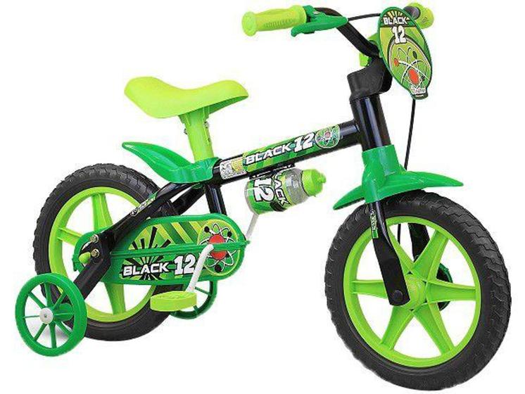 Imagem de Bicicleta Infantil Aro 12 Nathor Black  - Preta e Verde com Rodinhas