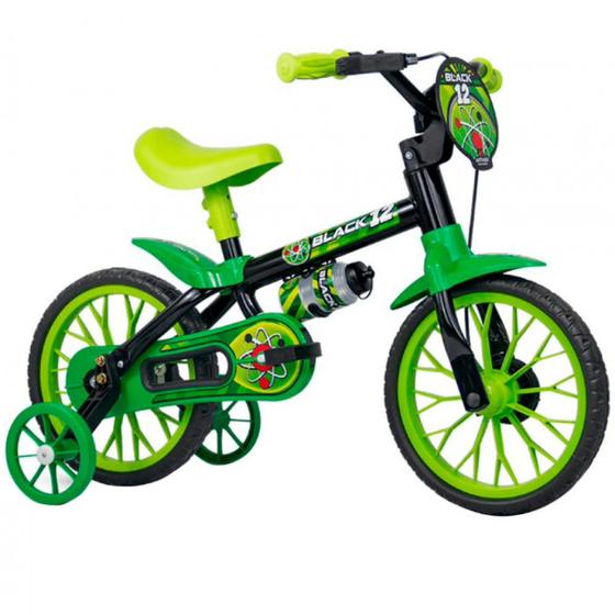 Imagem de Bicicleta Infantil Aro 12 Nathor Cairu Black 12 com Rodinhas Laterais