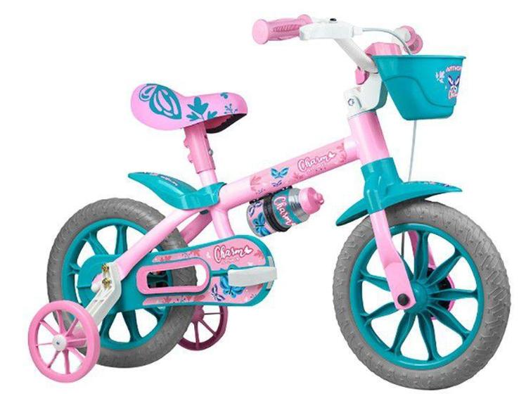 Imagem de Bicicleta Infantil Aro 12 Nathor Charm - Rosa com Rodinhas e Cesta