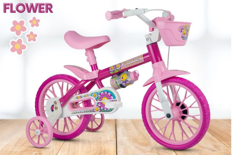 Imagem de Bicicleta Infantil Aro 12 Nathor Flower (SKU: 35_43) Rosa com Rodinhas 