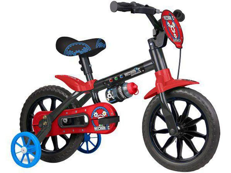 Imagem de Bicicleta Infantil Aro 12 Nathor Mechanic - Preta com Rodinhas