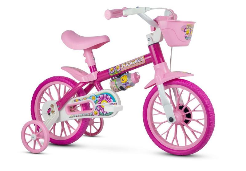 Imagem de Bicicleta Infantil Aro 12 Rosa Com Rodinhas Menina Flower Nathor