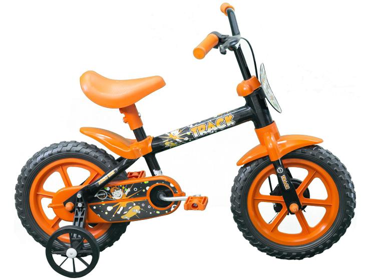 Bicicleta Infantil Aro 12 Track & Bikes Arco Iris Preto e Laranja com Rodinhas Menor preço em Bicicleta Infantil Aro 12 Track & Bikes Arco Iris Preto e Laranja com Rodinhas