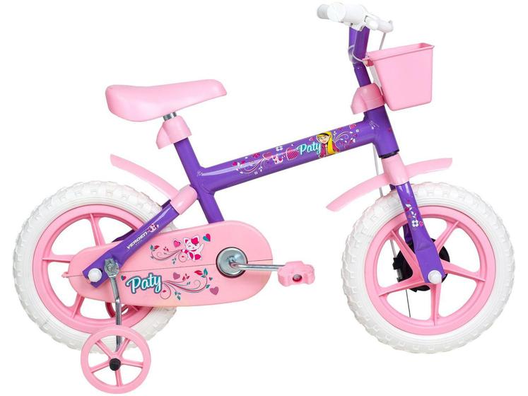 Imagem de Bicicleta Infantil Aro 12 Verden Paty - Rosa e Lilás com Rodinhas e Cesta