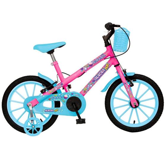 Imagem de Bicicleta Infantil Aro 16 Colli Aurora Fest Freio V-Brake Cestinha - Rosa