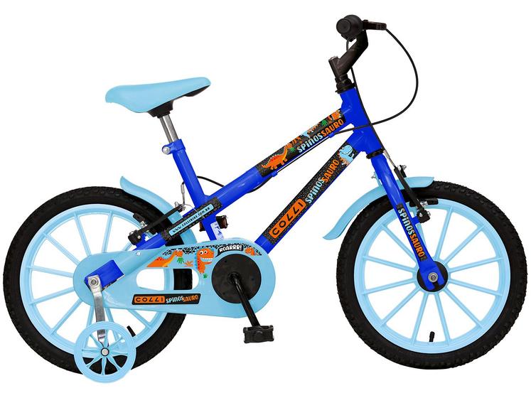 Imagem de Bicicleta Infantil Aro 16" Colli Spinossauro Aventuras Azul com Rodinha Freio V-Brake