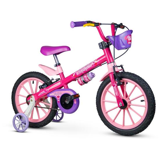 Imagem de Bicicleta Infantil Aro 16 Com Rodinhas De Treinamento Nathor Bike Criança Menina Top Girls Rosa Com Garrafinha