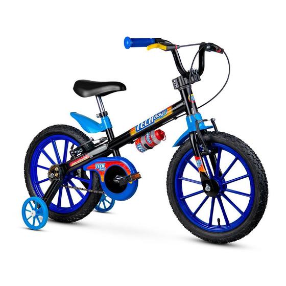 Imagem de Bicicleta Infantil Aro 16 Com Rodinhas De Treinamento Nathor Bike Criança Menino Tech Boys Com Garrafinha