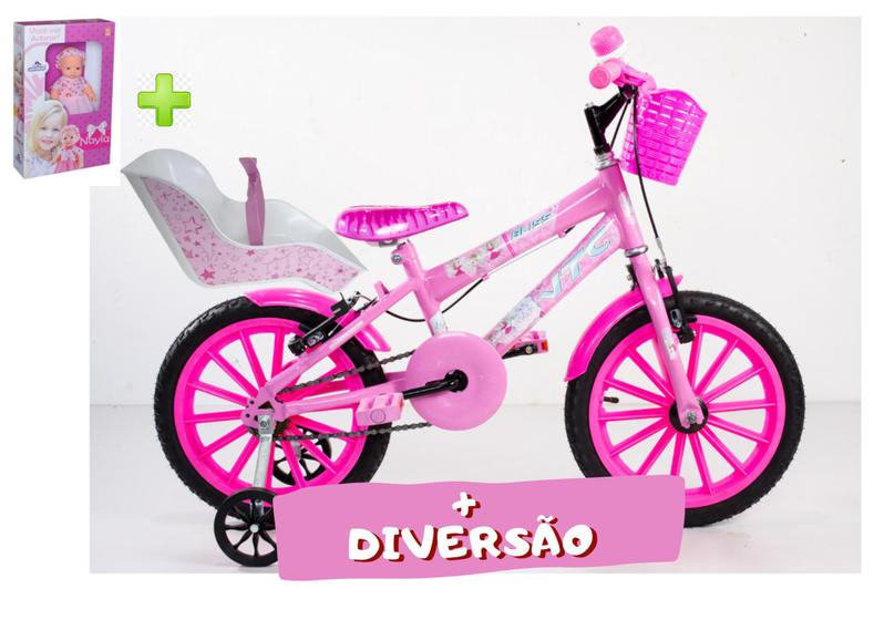 Imagem de bicicleta infantil aro 16 feminina com acessórios,cadeirinha e boneca
