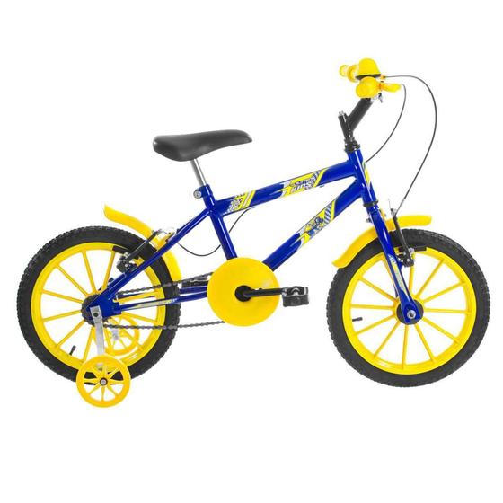 Imagem de Bicicleta Infantil Aro 16 Ultra Bikes Azul E Amarela Com Rodinhas