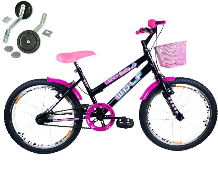 Imagem de Bicicleta Infantil Aro 20 Feminina  Aro Aero + Rodinha de Treinamento - Wolf Bike