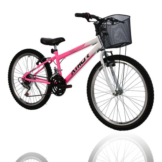 Bicicleta Athor Bike Model Aro 24 Rígida 18 Marchas - Branco/rosa