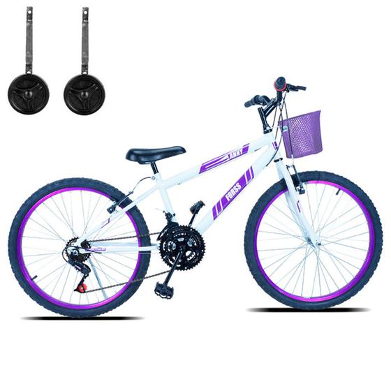 Imagem de Bicicleta Infantil Aro 24 Com Cestinha e Rodinhas 18 Marcha