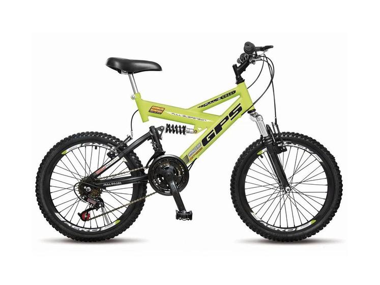 Imagem de Bicicleta Infantil Colli GPS Aro 20 36 Raias 21 Marchas Dupla Suspensão Amarelo Neon