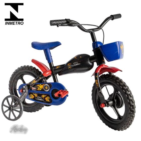 Imagem de Bicicleta infantil criança aro 12 Moto Bike Preto e azul