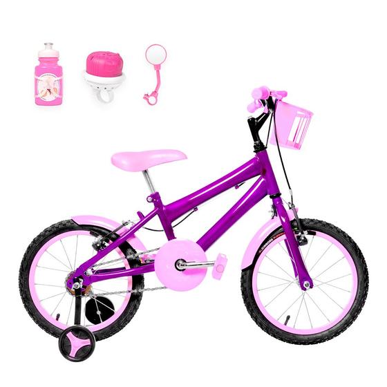 Imagem de Bicicleta Infantil Feminina Aro 16 Alumínio Colorido + Kit Passeio