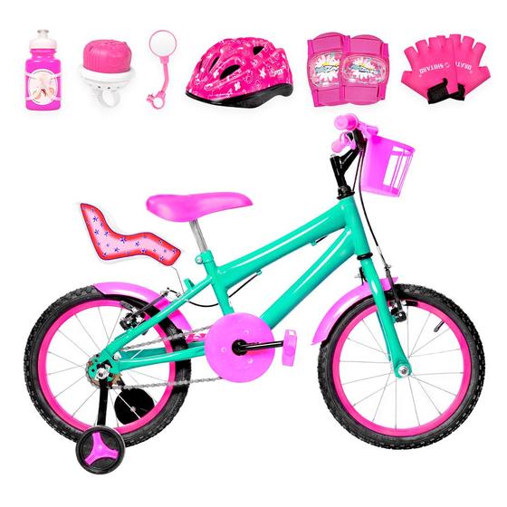 Imagem de Bicicleta Infantil Feminina Aro 16 Alumínio Colorido + Kit Premium