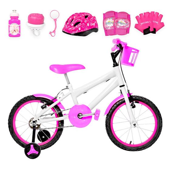 Imagem de Bicicleta Infantil Feminina Aro 16 Alumínio Colorido + Kit Proteção