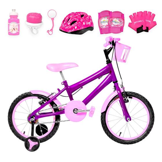 Imagem de Bicicleta Infantil Feminina Aro 16 Alumínio Colorido + Kit Proteção