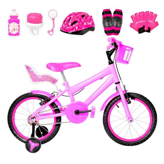 Imagem de Bicicleta Infantil Feminina Aro 16 Roda Alumínio Colorido + Kit Premium