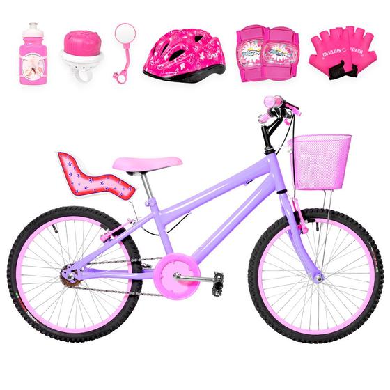 Imagem de Bicicleta Infantil Feminina Aro 20 Alumínio Colorido + Kit Premium