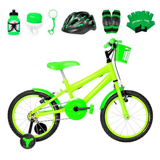 Imagem de Bicicleta Infantil Masculina Aro 16 Alumínio Colorido + Kit Proteção