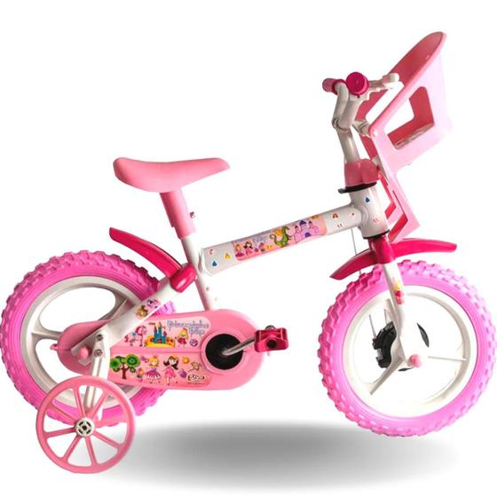 Imagem de Bicicleta Infantil Menina Rosa Com Cestinha Aro 12 De 3 A 5 Anos Feminina