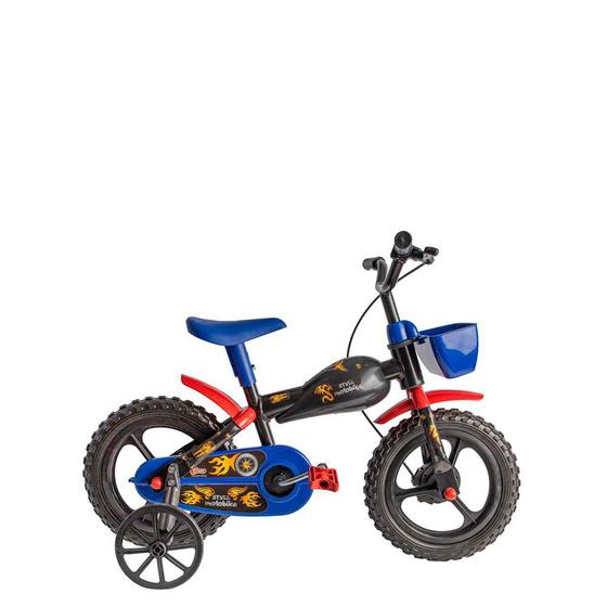 Imagem de Bicicleta Infantil Styll Moto Bike Aro 12 Preto e Azul