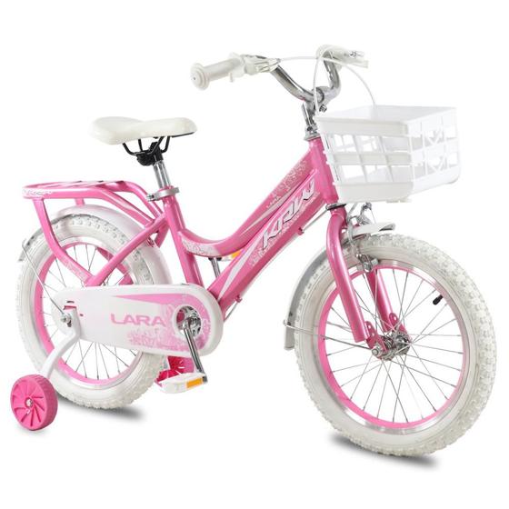 Bicicleta KRW Infantil Aro 16 Lara Menina Aço Carbono Freio V-Brake com Rodas Laterais F16 Menor preço em Bicicleta KRW Infantil Aro 16 Lara Menina Aço Carbono Freio V-Brake com Rodas Laterais F16